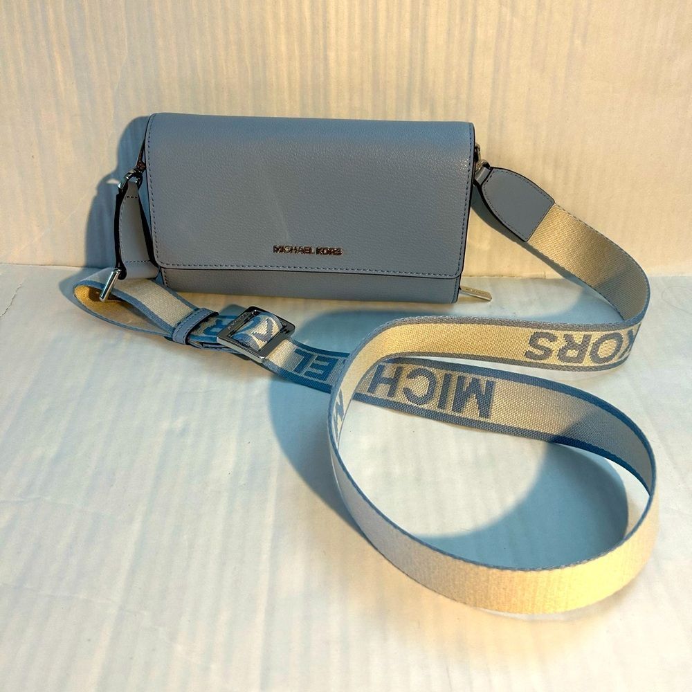 Michael Kors Jet Set Light Blue Large Leather Crossbody Bag